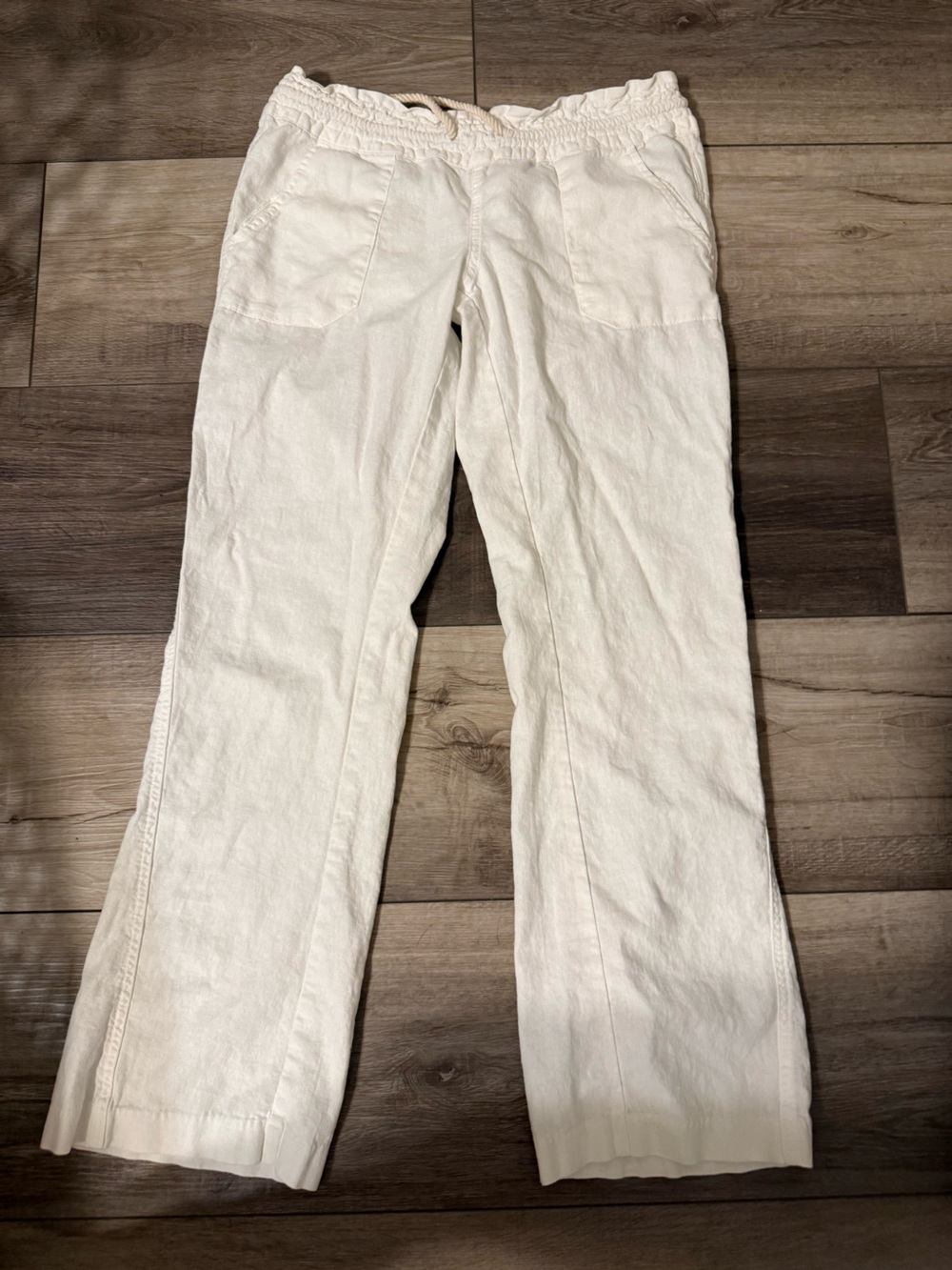 Roxy Off-White Straight-Leg Linen-Blend Pants